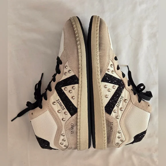 Schutz ST-Mid Rock Sneaker, Women's US Size 8. White/Black/Cream - Picture 5 of 10
